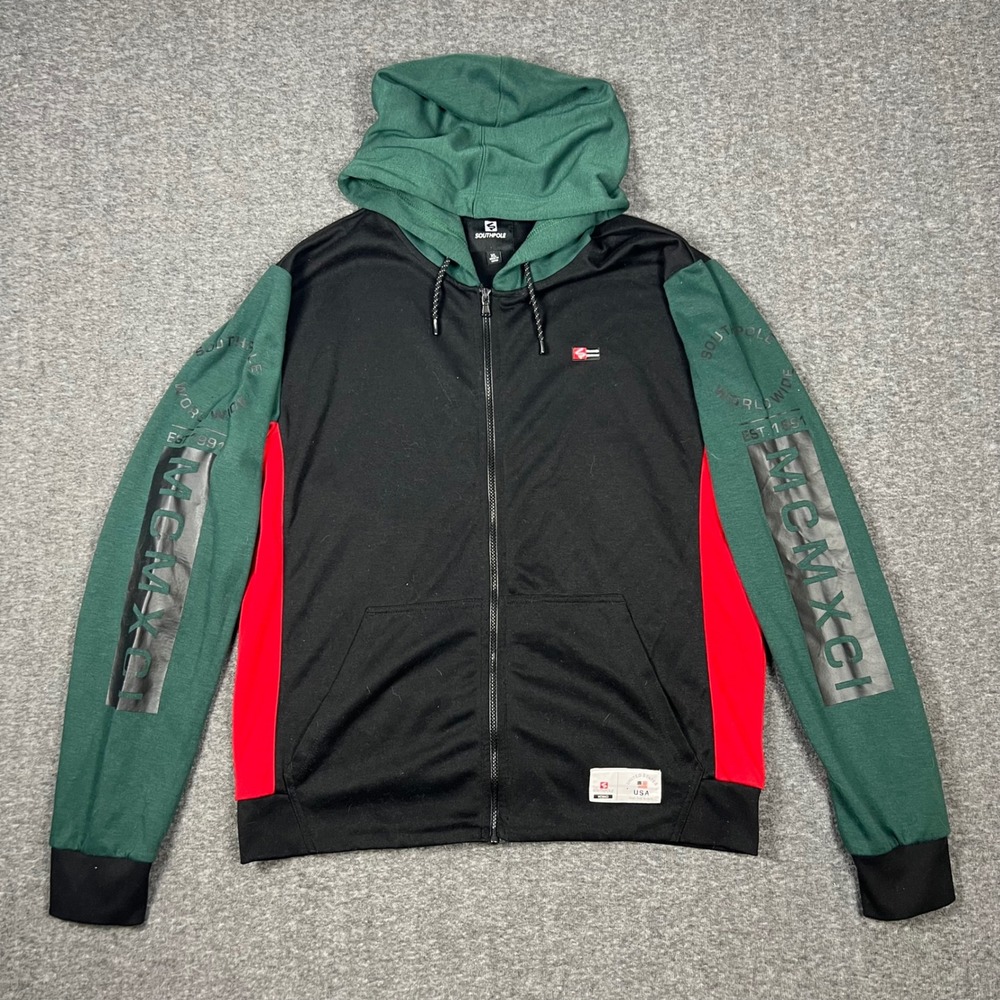 Southpole Track Jacket Men's XL Black Green Red Colorblock MCMXCI Full Zip
